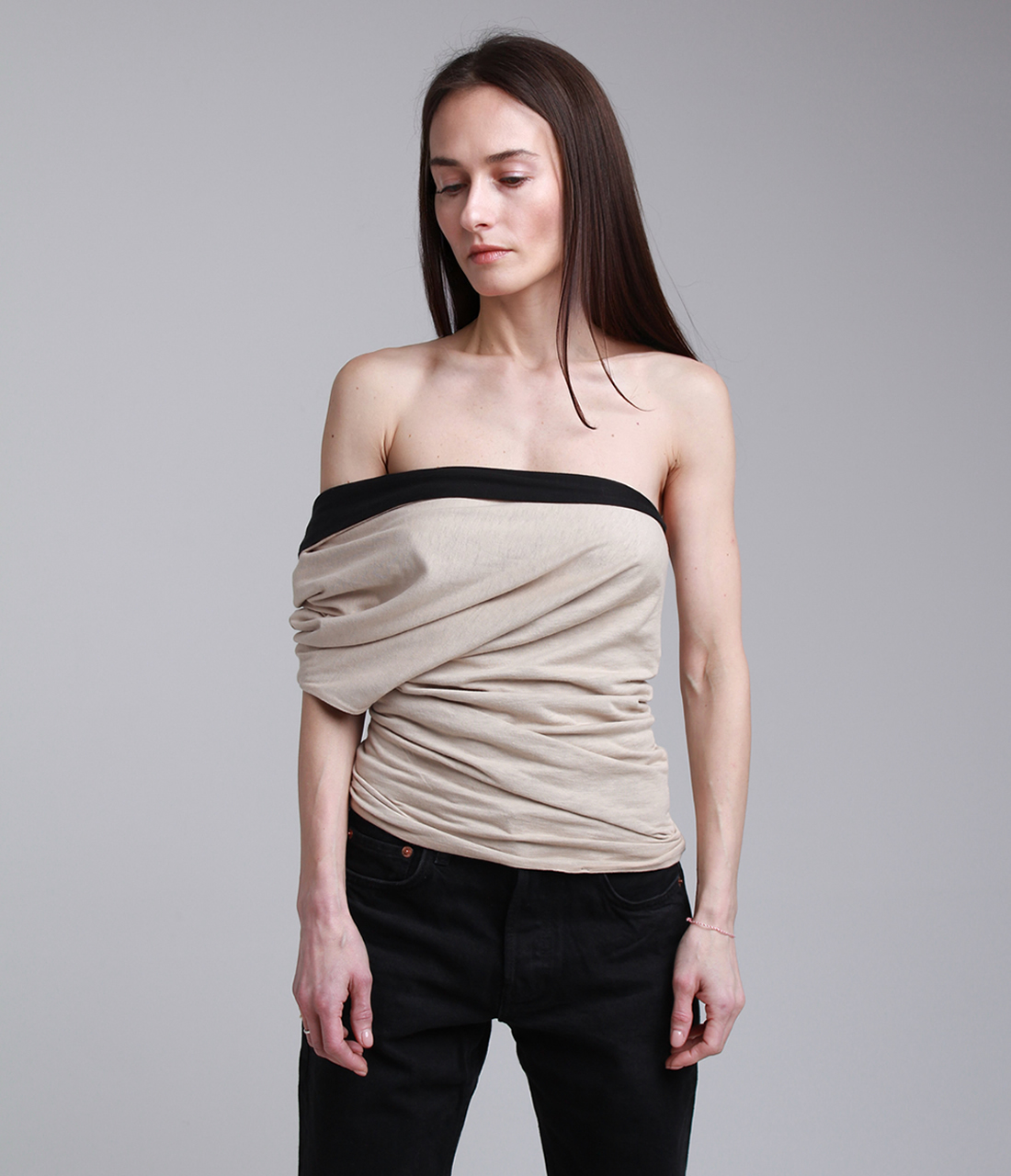 The Jersey Double-Sided One-Shoulder Top in Sandstone and Lava - Luxury  Basics ByJGK